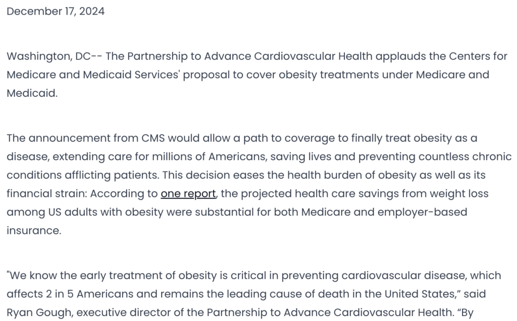 Opening of letter Statement on Centers for Medicare and Medicaid Services