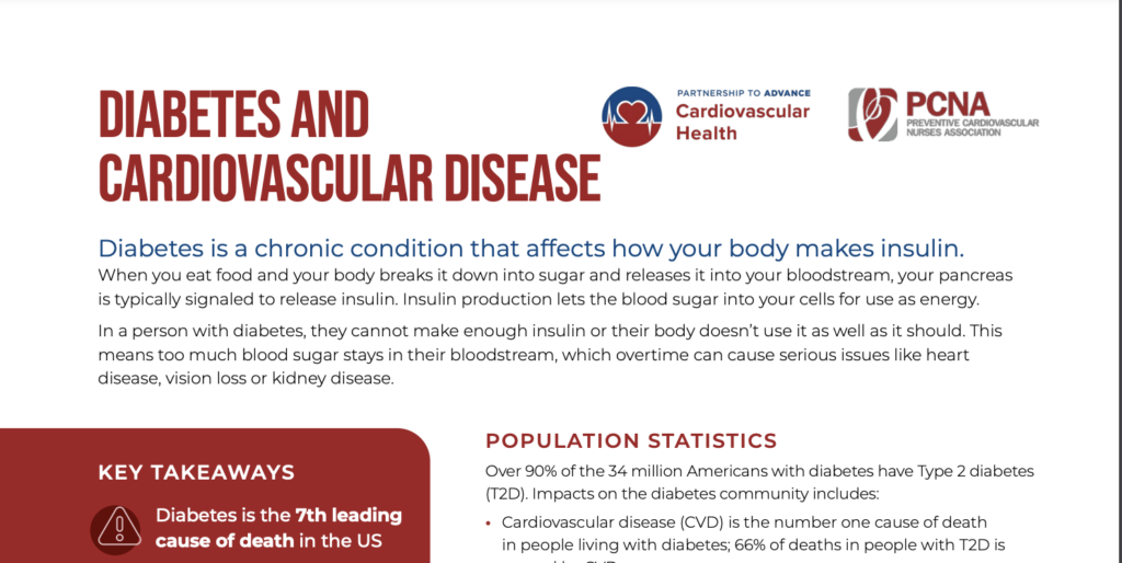 The beginning of the one-pager regarding diabetes and cardiovascular disease