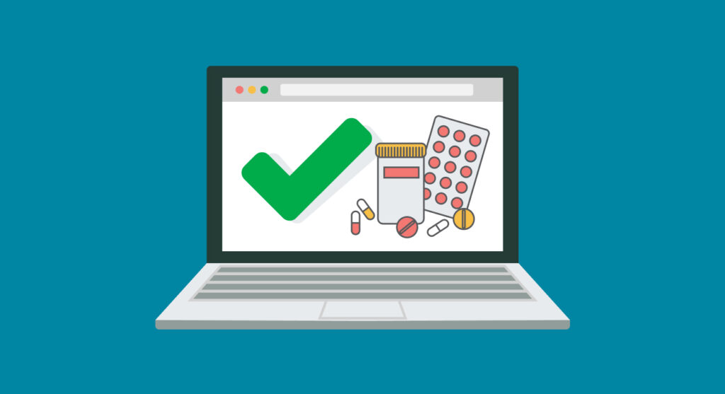 Computer with icons representing different types of heart medicine