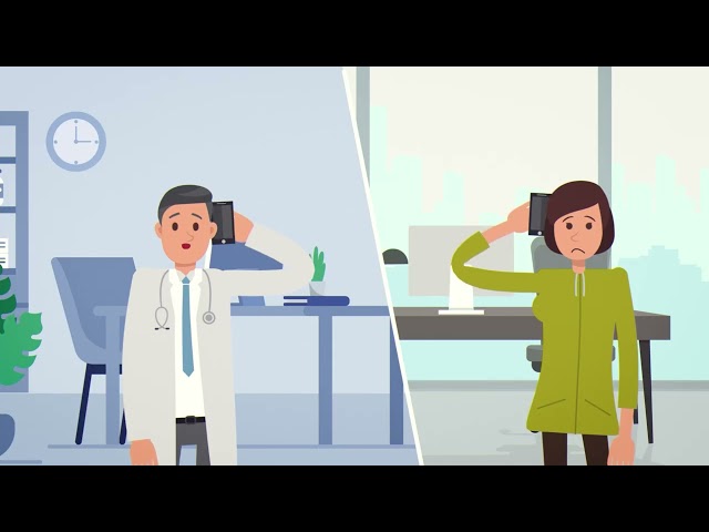 A split graphic of a doctor and a patient on the phone in their separate offices, highlighting that individuals patients are also juggling other aspects of life on top of their health, effecting how they are handling hypertension