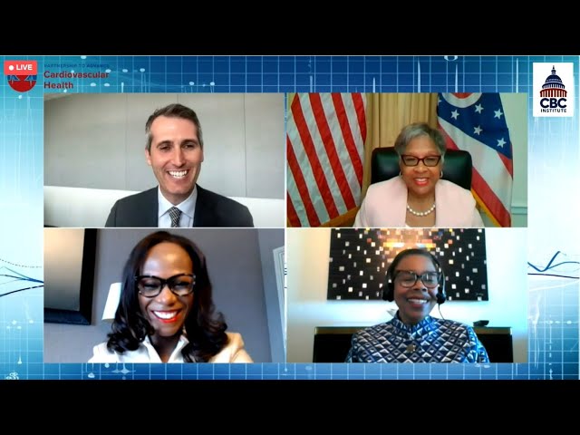 U.S. Representative Joyce Beatty, Pamela Garmon Johnson, National Vice-President of Health Equity and Partnerships and National Executive Director for the National Hypertension Control Initiative, American Heart Association Barbara Hutchinson, MD, PhD, Chesapeake Cardiac Care talking with Ryan Gough, Executive Director of PACH on Zoom.