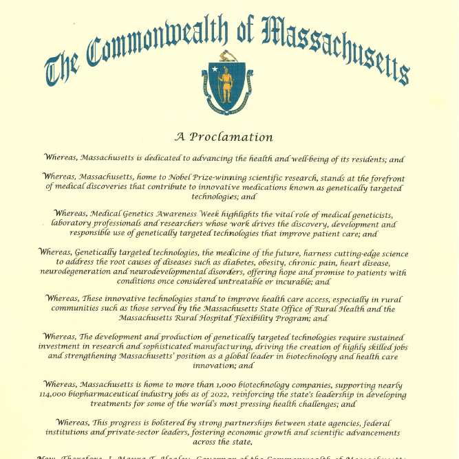 Massachusetts Proclaims Genetically Targeted Technologies as the Future of Medicine